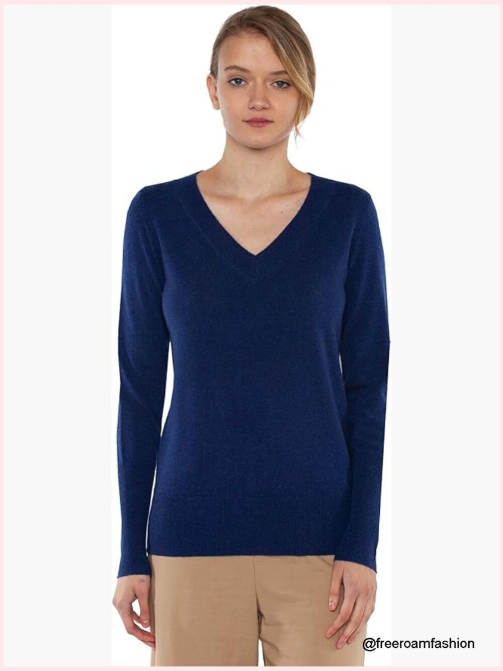 Women's 100% Cashmere Long Sleeve V-Neck Pullover Sweater